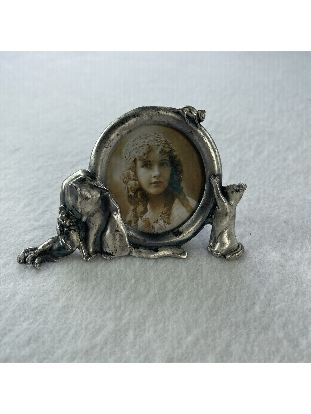 Vintage Picture Frame Miniature Pewter Cat Design 3x4” Photo cottagecore cats